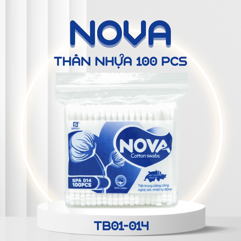 Tăm bông Nova người lớn thân nhựa túi 100 pcs TB01-014