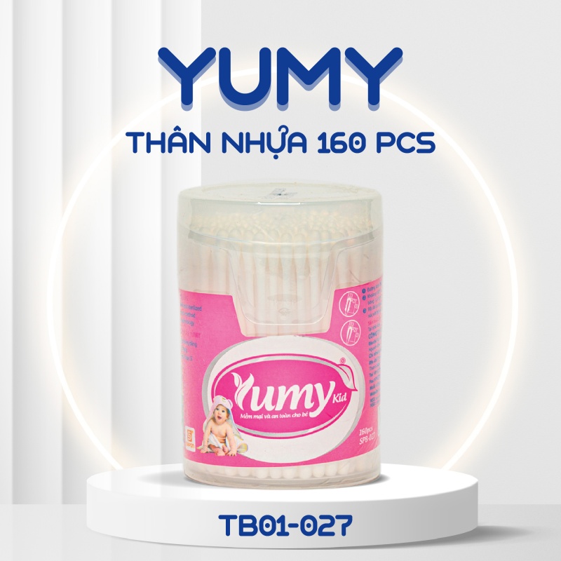 Tăm bông Yumy trẻ em thân nhựa hộp 160 pcs TB01-027