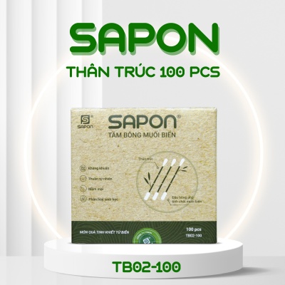 Tăm bông muối biển SAPON người lớn thân trúc hộp giấy 100 pcs TB02-100