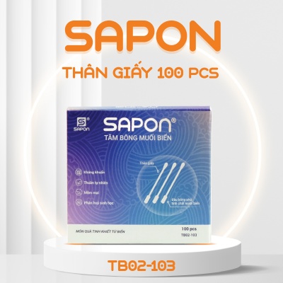 Tăm bông muối biển SAPON người lớn thân giấy hộp giấy 100 pcs TB02-103