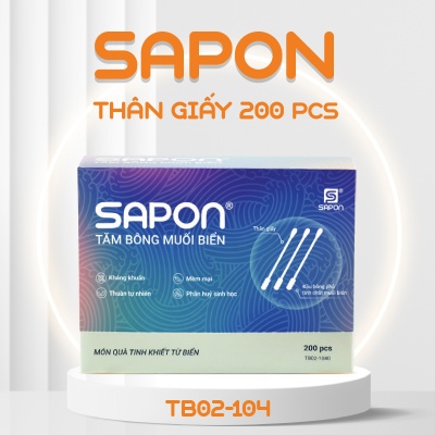 Tăm bông muối biển SAPON người lớn thân giấy hộp giấy 200 pcs TB02-104