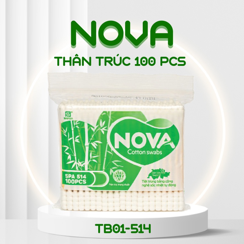 Tăm bông Nova người lớn thân trúc túi 100 pcs TB01-514