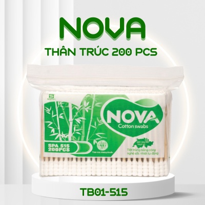 Tăm bông Nova người lớn thân trúc túi 200 pcs TB01-515