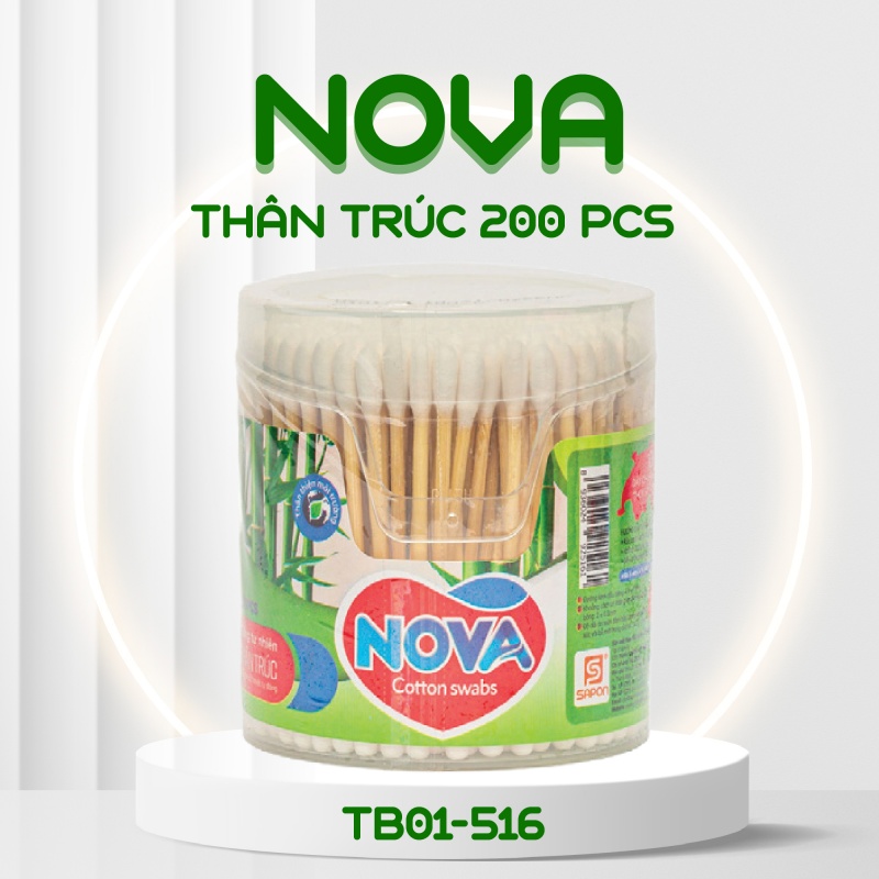 Tăm bông Nova người lớn thân trúc hộp 200 pcs TB01-516