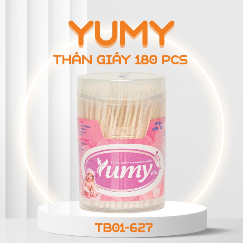 Tăm bông Yumy trẻ em thân giấy hộp 180 pcs TB01-627