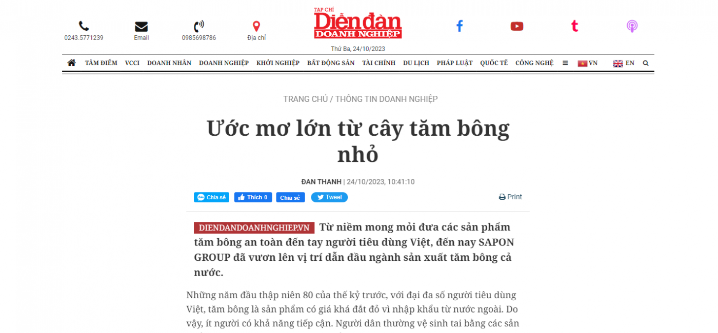 Báo Diễn đàn Doanh nghiệp: Ước mơ lớn từ cây tăm bông nhỏ