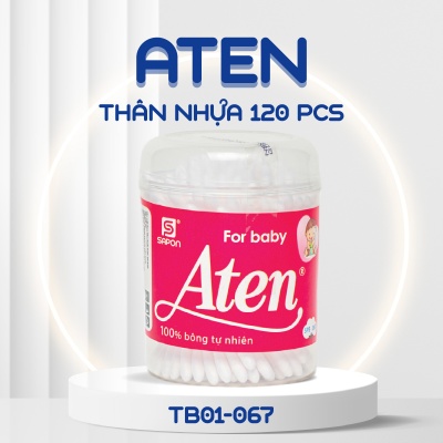 Tăm bông Aten trẻ em thân nhựa hộp 120 pcs TB01-067