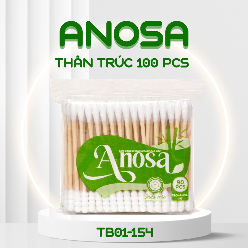 Tăm bông Anosa người lớn thân trúc túi 100 pcs TB01-154