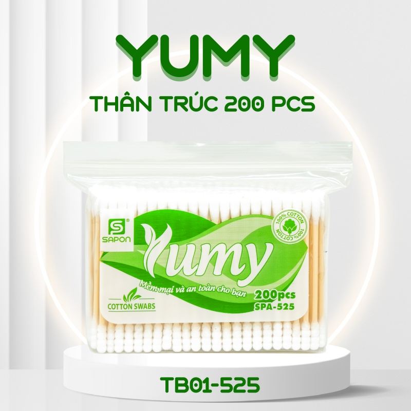 Tăm bông Yumy người lớn thân trúc túi 200 pcs TB01-525